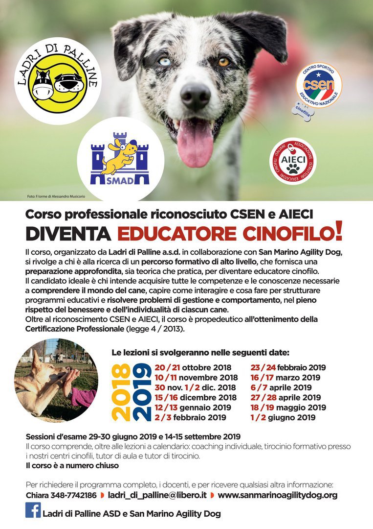 Corso Educatore Cinofilo riconosciuto CSEN e AIECI Corso Educatore Cinofilo riconosciuto CSEN e AIECI